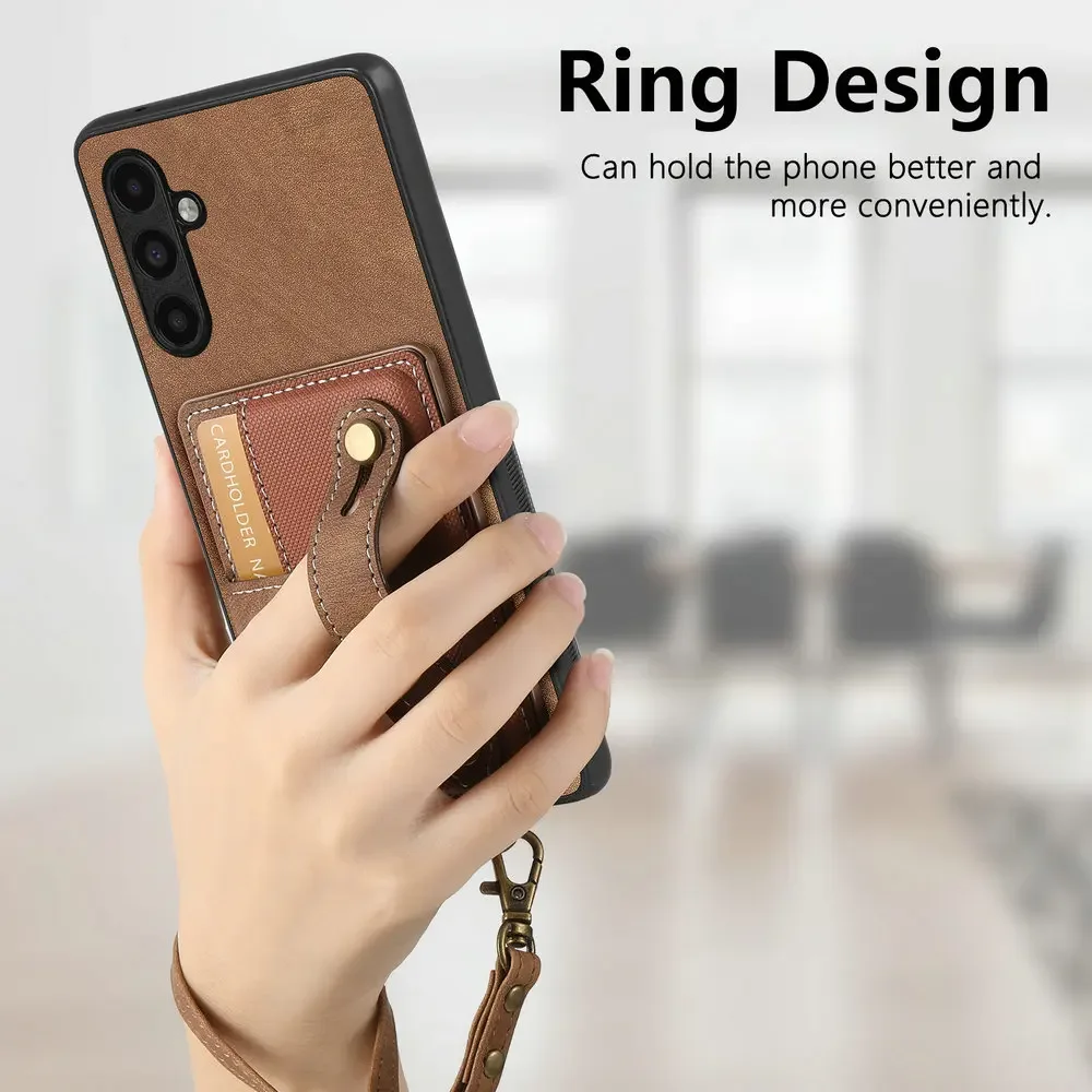 A06 A16 A35 A55 5G 2024 Luxury Case Wristband Leather Card Coque for Samsung Galaxy A15 A 35 55 A05S A 05 15 16 06 4G Back Cover image 2