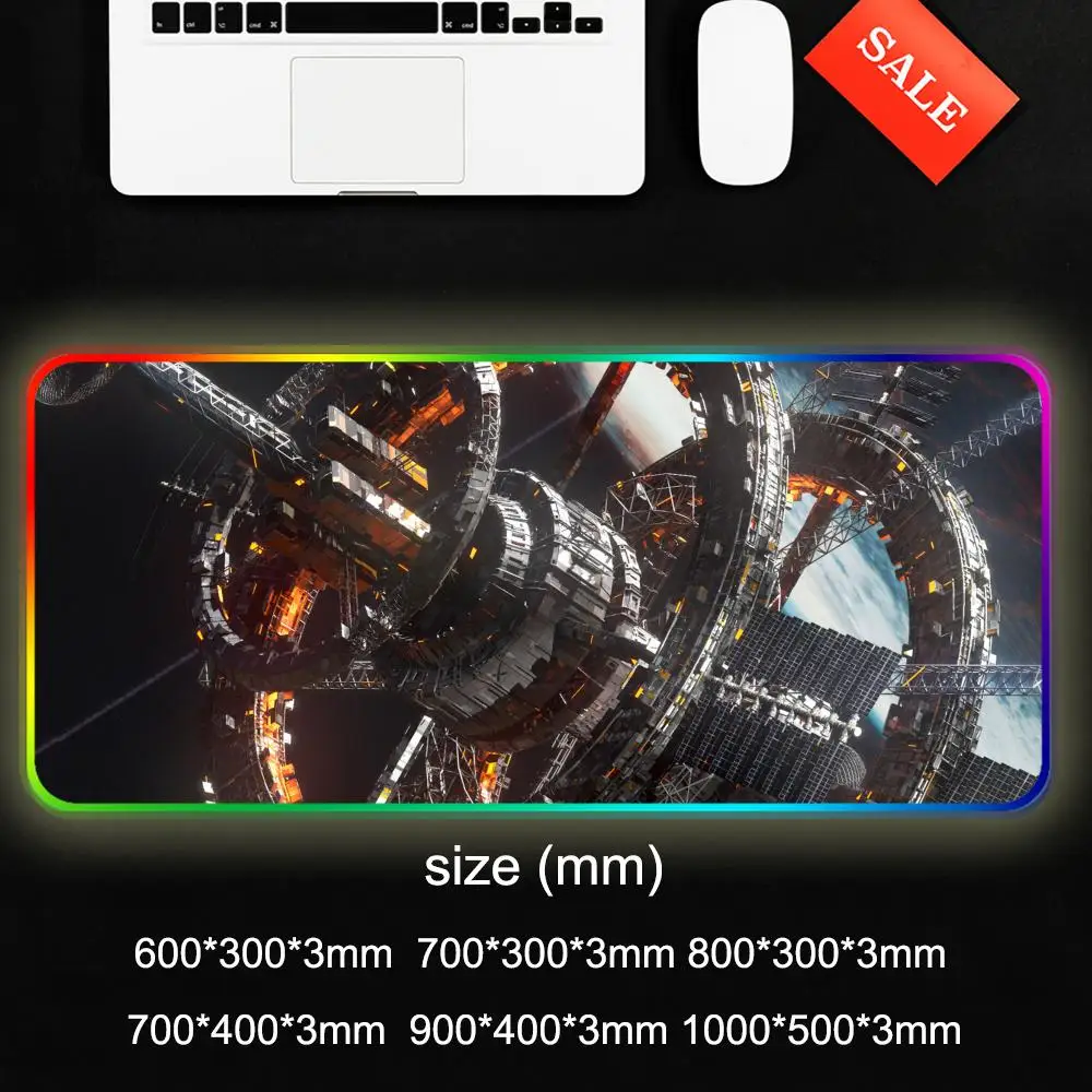 الخيال العلمي الفضاء الخارجي ماوس الوسادة RGB لوحة ماوس للألعاب كبيرة LED الوسادة الكمبيوتر حصيرة مكتبية مضيئة ماوس الوسادة كبيرة لوحة المفاتيح الحصير الجدول البساط مع