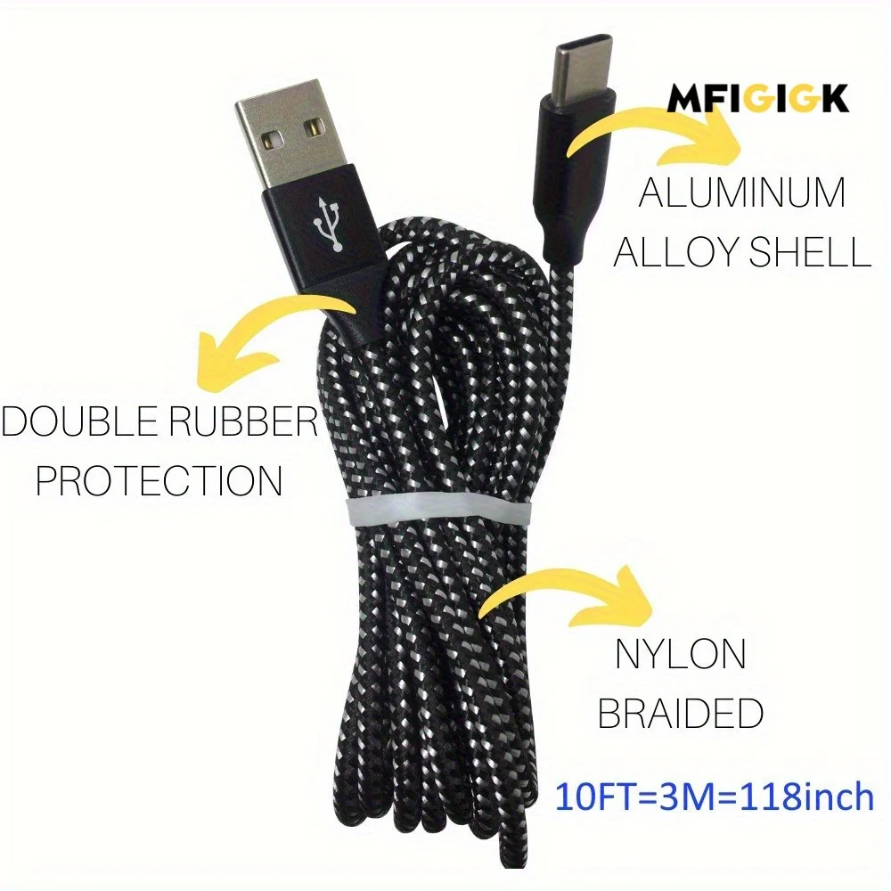 MFIGlGK [Szybka ładowarka] 5 szt. Kabli USB C typu C |   Szybka ładowarka, kabel do transmisji danych 10FT |   Kabel USB typu C do szybkiego ładowania
