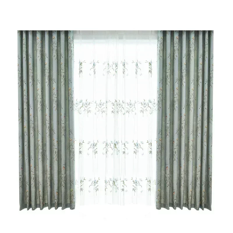 New Chinese Style Flower and Bird Jacquard Blackout Curtains for Living Room and Bedroom Window Screen Customization