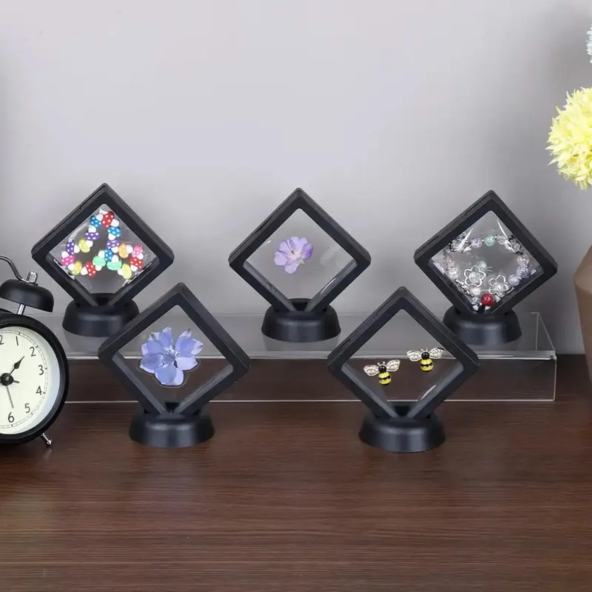 

10pcs,Floating display box with base, transparent film display box, challenge coins, specimens, jewelry display and storage