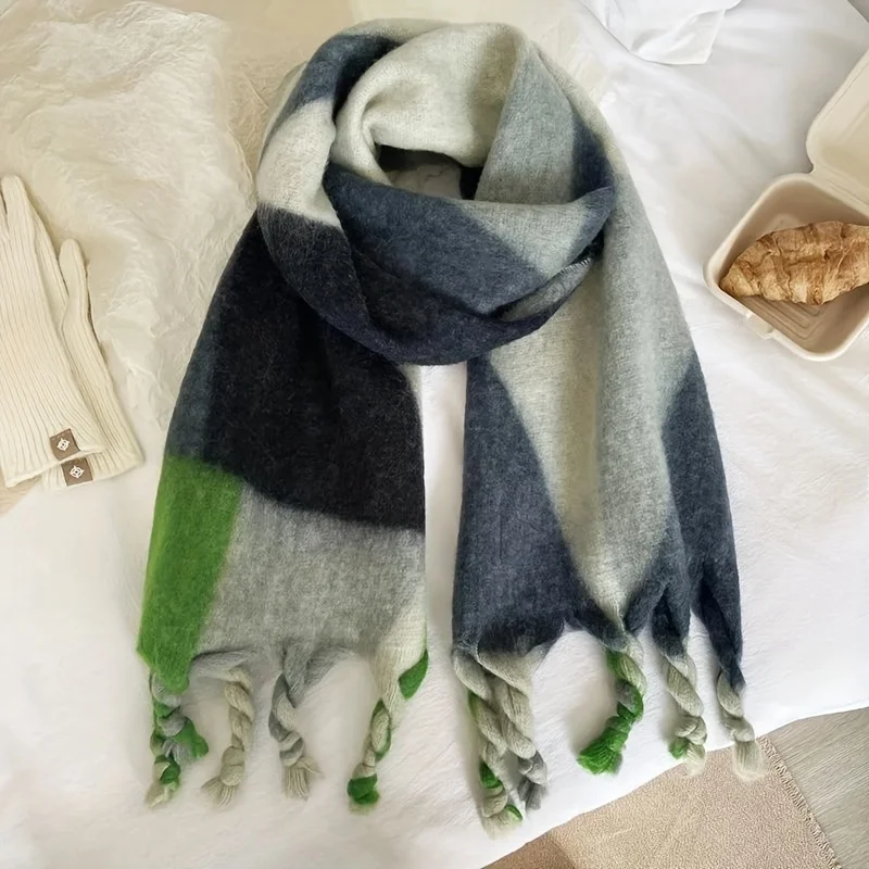 2023 New Fashion Mohair Women Thick Cashmere Scarf Winter Warm Shawl Wraps Blanket Scarves Long Tassel Hijab Stoles