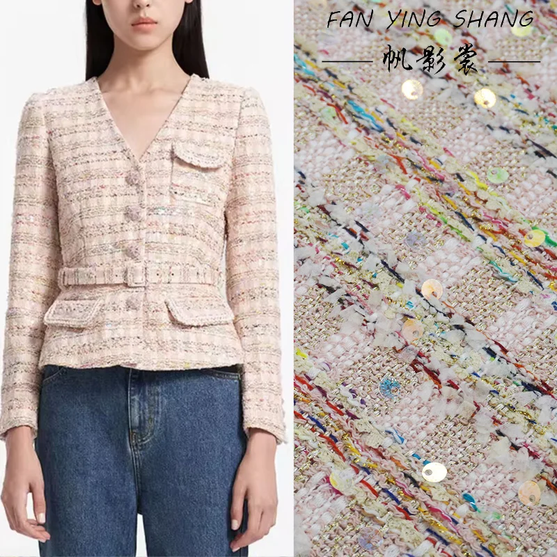 

The Pink Paid Sequins Tweed Fabric for Coat Diy