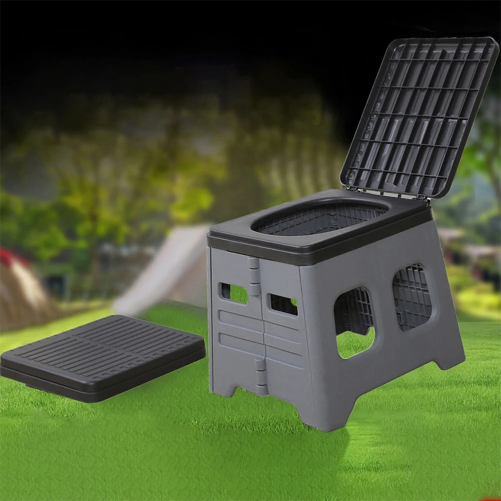 

Portable Folding Toilet with Lid Travel Portable Potty Multifunctional Foldable Outdoor Camp Toilet for Emergencies
