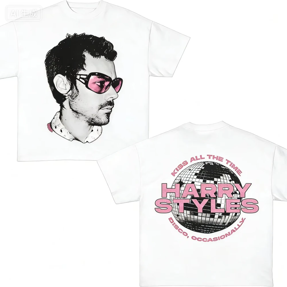 2026 Harry Styles Double Sided Portrait Disco Ball T-shirt Unisex Oversized Cotton Short Sleeve Music Fan Streetwear Tops