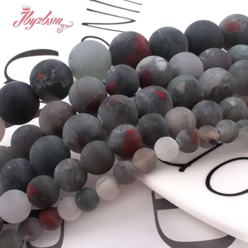 Natural Bloodstone Heliotrope Frost Matte Round Beads Ball Loose 4/6/8/10/12MM Stone Beads For DIY Necklace Jewelry Making 15\