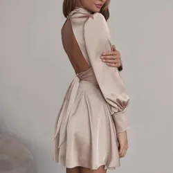 Elegant Women Corset Party Dress Luxury Sexy Long Lantern Sleeve Backless Celebrity Graduation Evening Dress Night Clubwear