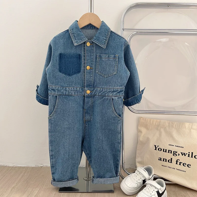 

Fashion Baby Boy Girl Jean Jumpsuit Infant Toddler Child Button Long Sleeve Casual Overalls Spring Autumn Baby Clothes 1-7Y