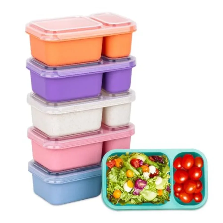 2-Compartment Reusable Snack Containers with Lids Wheat Straw Reusable Snack Packs for Meal Prep Food Storage on-the-go Snackin