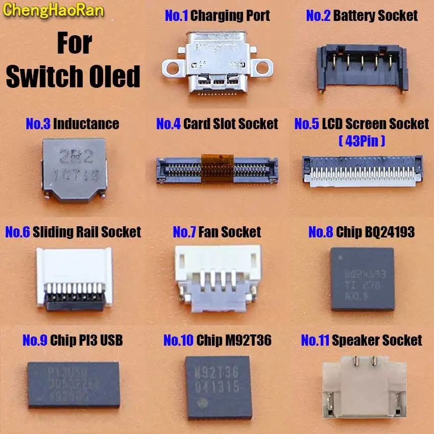 1 Piece For Switch OLED Type-C Charging Port Chip Inductance Slider Card Slot Battery Speaker Socket LCD Screen FPC Connector