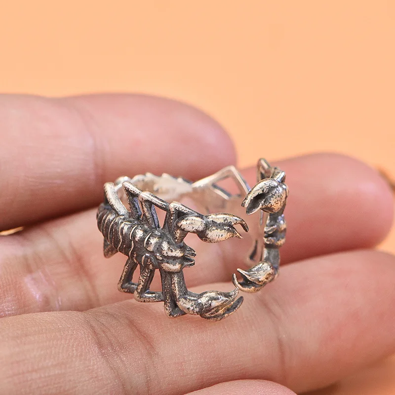 Buyee 925 Sterling Silver Męski duży palec serdeczny Śliczny otwarty pierścionek z skorpionem dla kobiety Mężczyzna Moda Animal Punk Fine Jewelry Circle