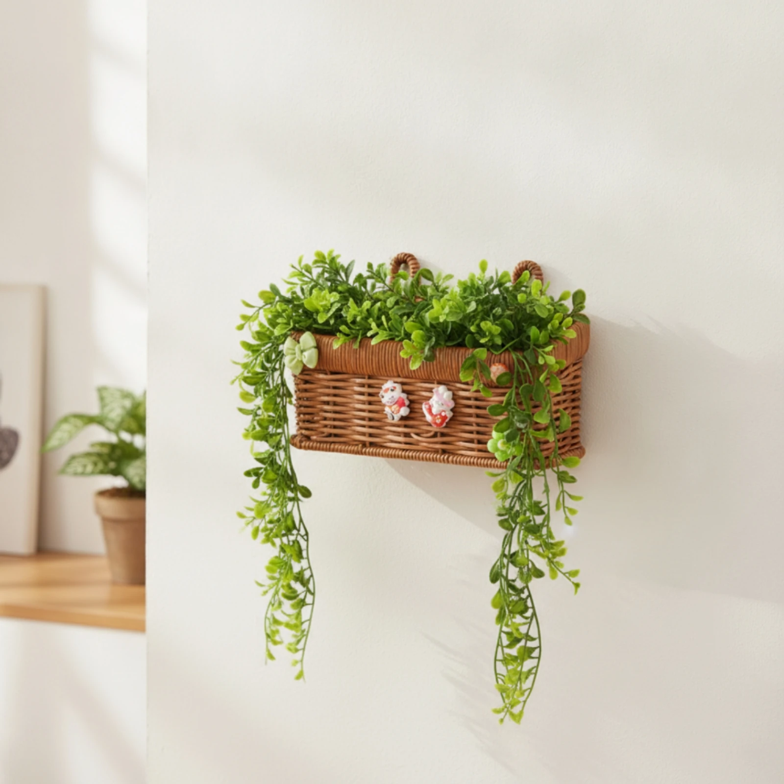 Wall Hanging Storage Basket Open-Top Woven Basket with Hanging Tabs Tapered Boho for Entryway, Kitchen