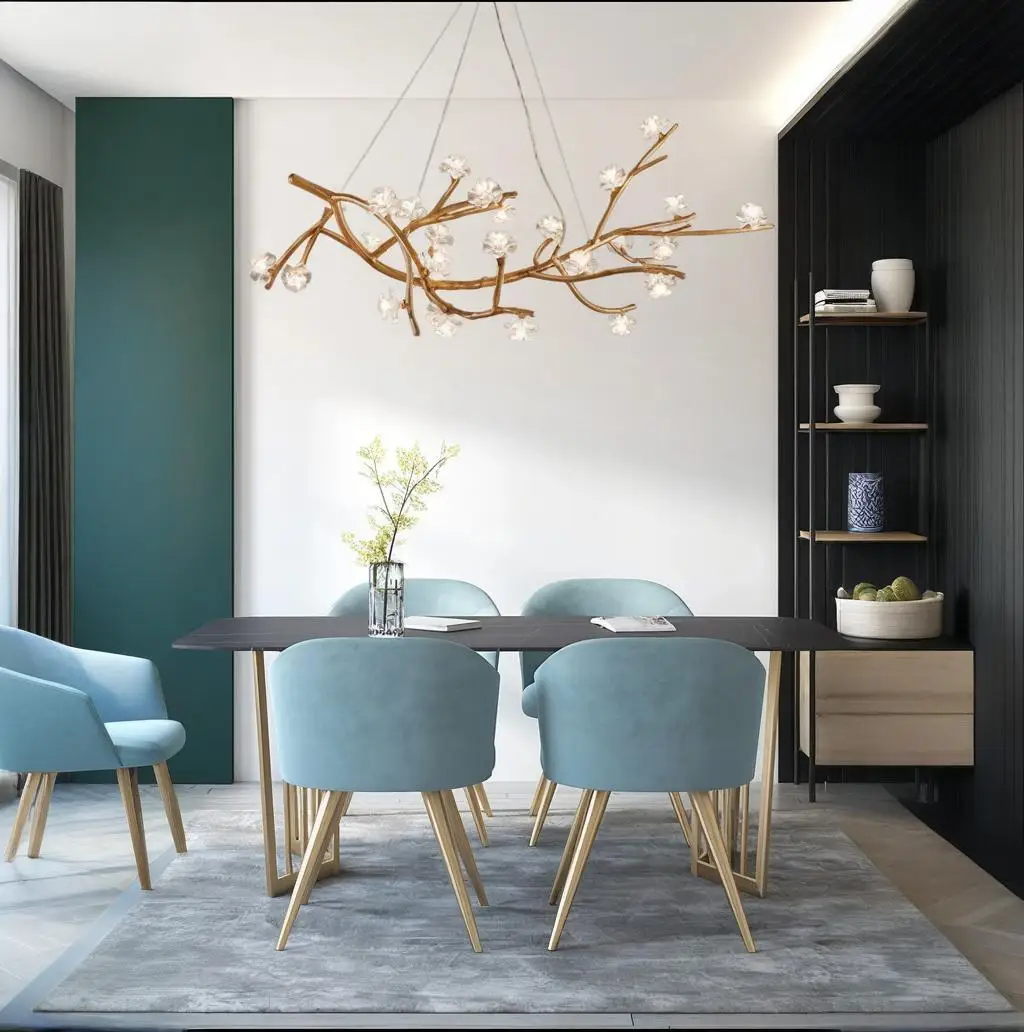 

American home clear plum blossom chandelier, high minimalist fashion indoor ceiling chandelier, resin material wide pressure roo