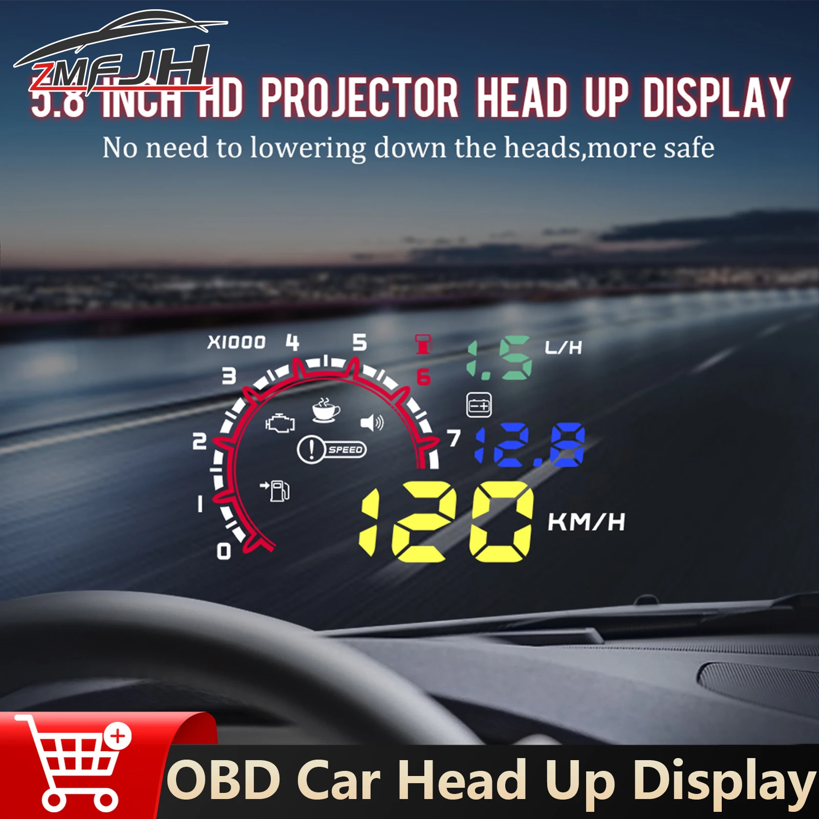 Car Smart HUD OBD Projector Head Up Display Fuel Consumption Temperature Voltage Speed Gauge Auto Electronic Accessories