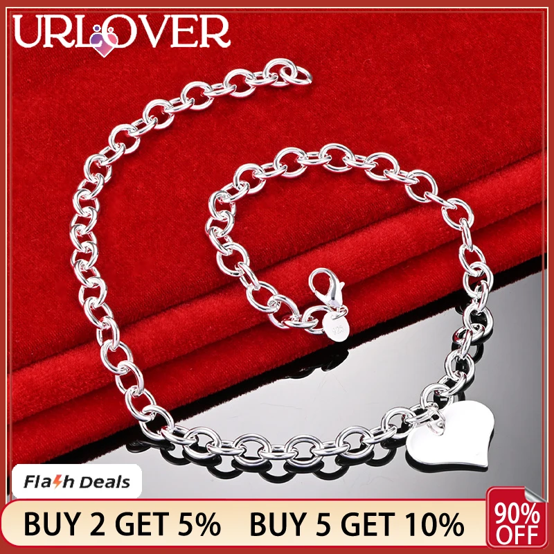 

URLOVER 925 Stamp Silver Color Birthday Gifts 45cm Gorgeous Heart Pendant Chain Necklace For Women Party Wedding Fashion Jewelry