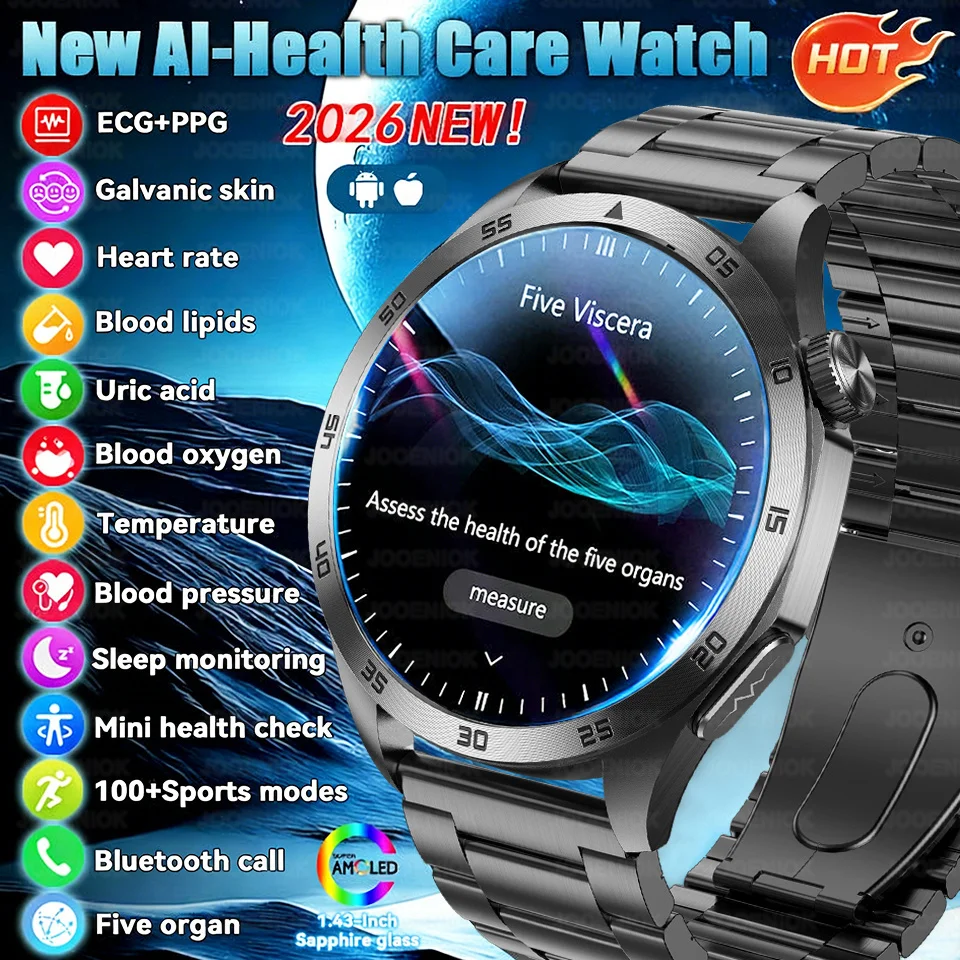 New Nursing Grade Smart Watch Men Blood oxygen Blood Lipid Uric Acid ECG+PPG Body Temperature Bluetooth Call Health Smartwatch