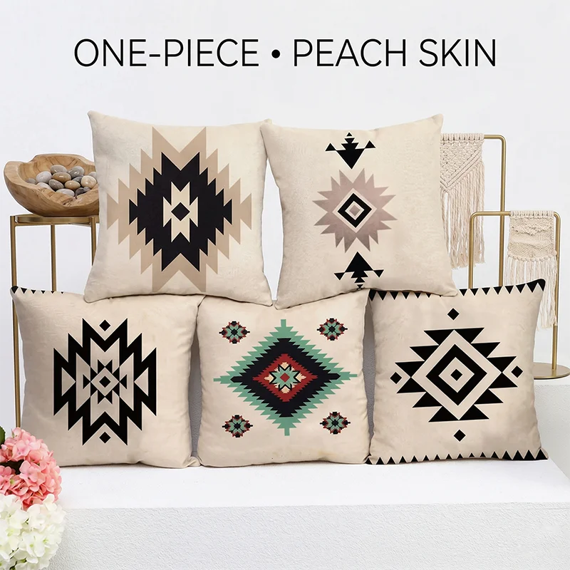 

Boho Geometric Cushion Cover Aztec Tribal Pattern Cotton Throw Pillowcase for Living Room Sofa Couch Home Decor 40x40cm 1 Pc