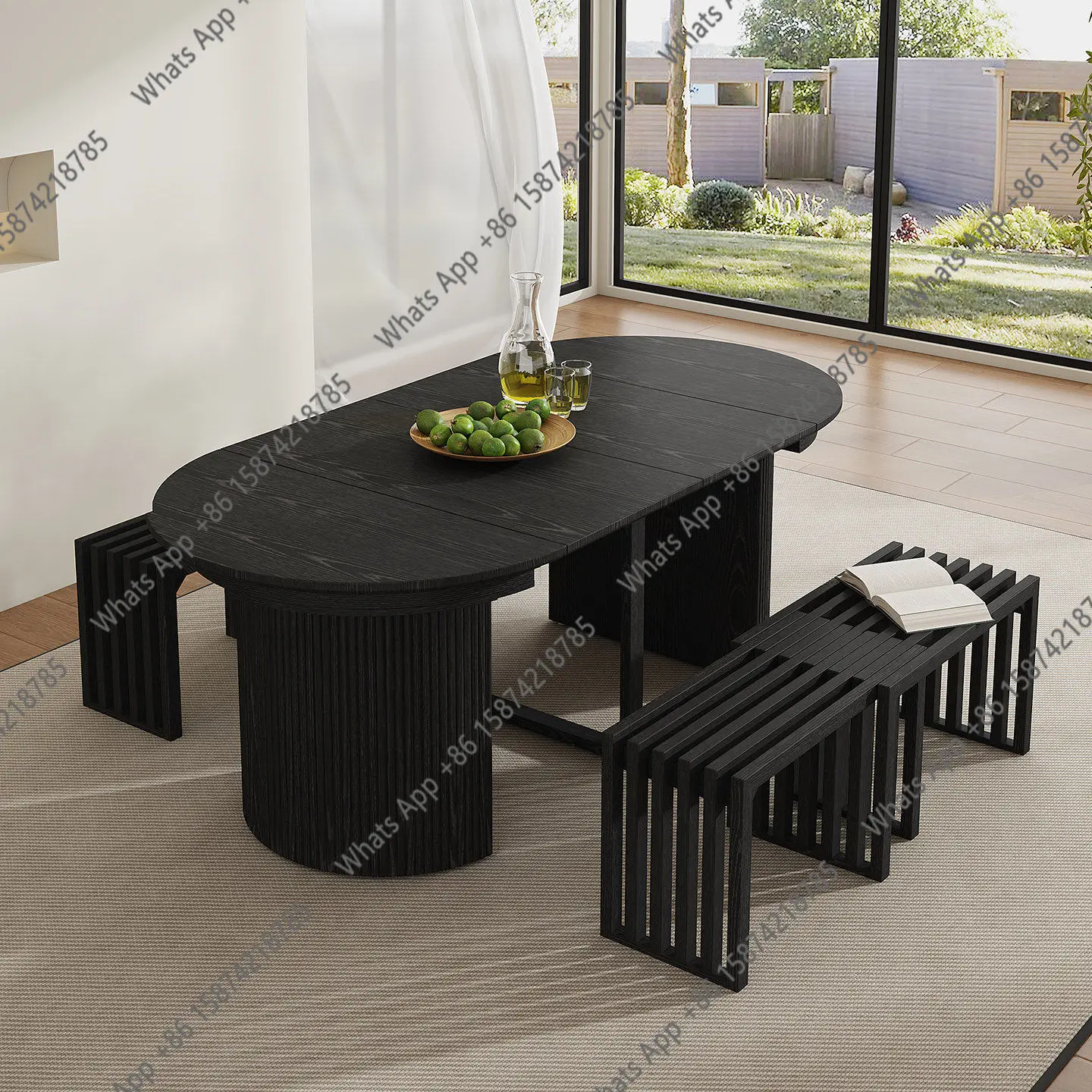 Pure solid wood retractable dining table new household 1 meter 3 meters hotel size multi-functional rectangular dining table Ame