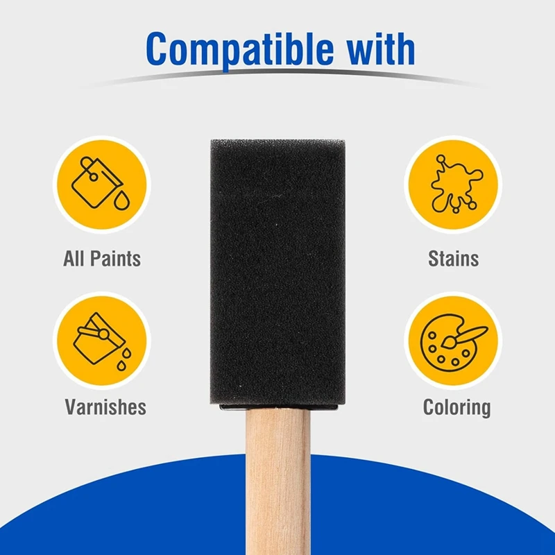 2025 New 120 Pcs Foam Paint Brushes, 1 Inch Foam Brush With Wood Handle, Bulk Sponge Brushes For Painting, Foam Art Paintbrushes