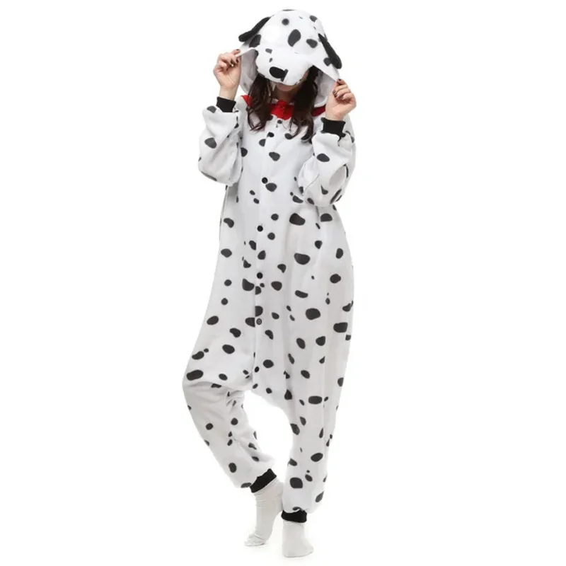 Mono dálmata Unisex para adultos con cremallera, pijamas de invierno para perros, ropa de dormir con capucha de animales, mono de Cosplay