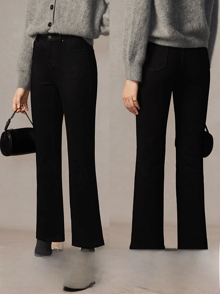 

COOBLOOM Джинсы с высокой талией на подкладке Distred Bla, женские зимние модные брюки с девятью точками, облегающие микрострейч