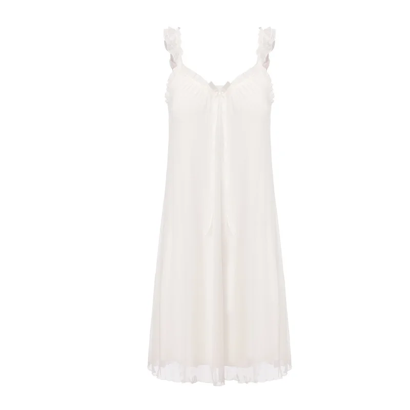 

Smooth and Soft Underwear New Sleepshirts Loose and Comfortable Mesh Sexy Halter Sweet Bow Strap Double Skirt Women's Nightgown