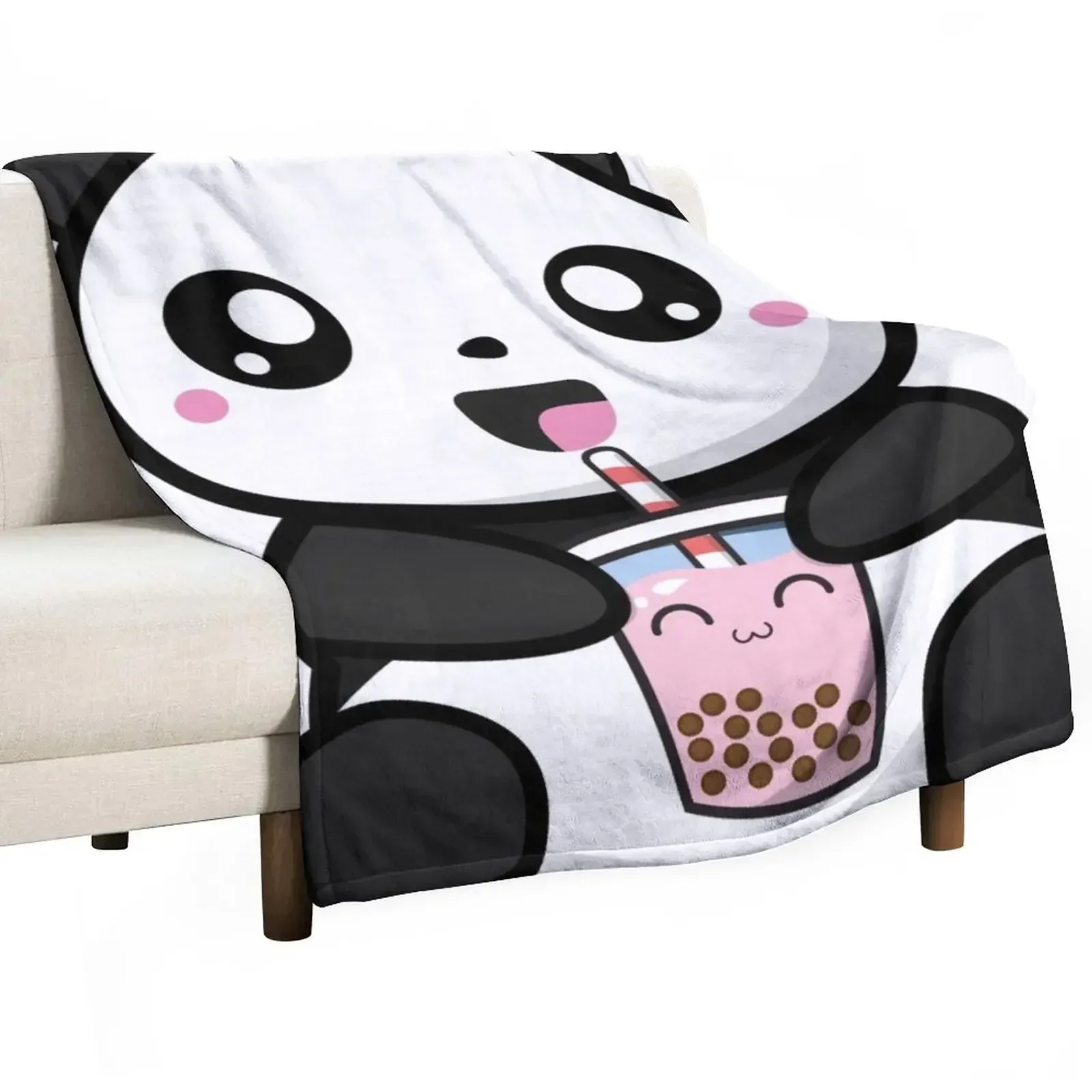 

Panda Boba Kawaii Bubble Tea Throw Blanket Loose Decorative Beds Decorative Throw anime Blankets