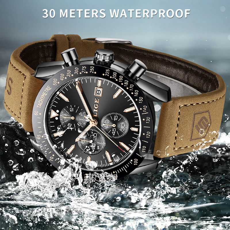 LIGE 2026 أفضل الساعات الفاخرة الرجال موضة العسكرية كوارتز ساعات المعصم الرياضة مقاوم للماء مضيئة جلدية ساعة رجالي Reloj Hombre #4