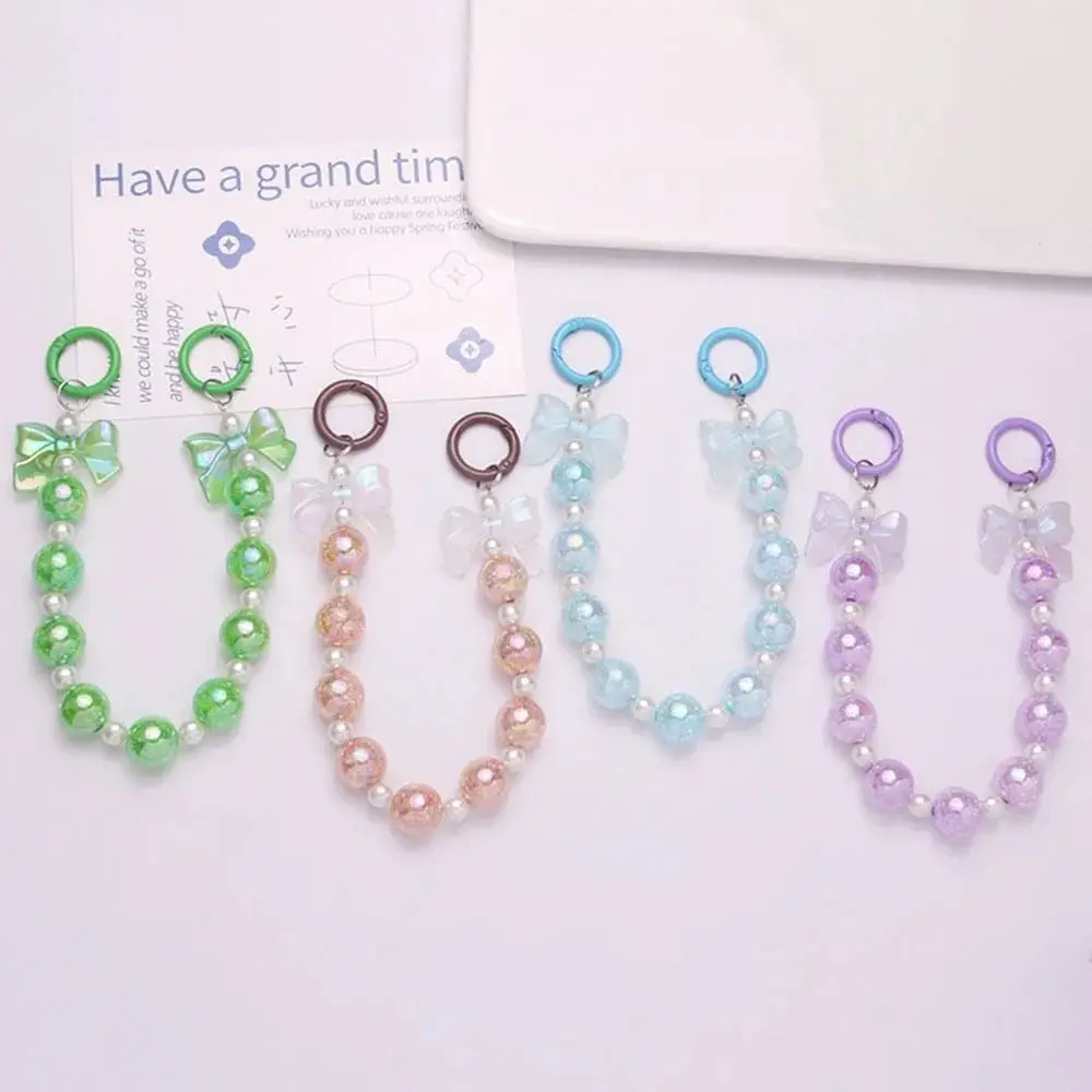 Fashion Acrylic Burst Bead Chain Keyring Detachable Colorful Bowknot Pendant Gradient Phone Lanyard Woman