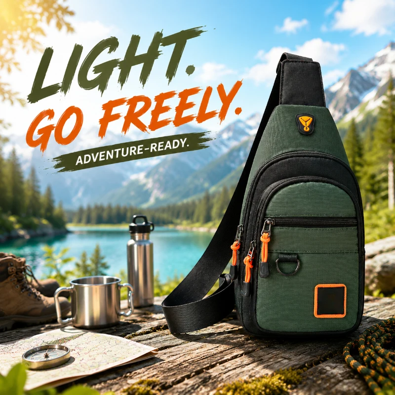 Men's Sports Chest Bag, Waterproof Crossbody Shoulder Bag, Practical Pack for Outdoor Hiking and Cycling