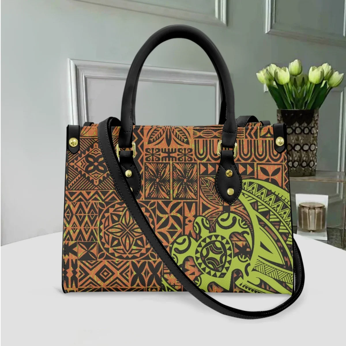 Turtle Tattoos Brand Design Women Handbag Casual Small Top Handle PU Leather Clutch Hawaiian Polynesian Print Messenger Bag Gift