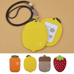 Cartoon fruit certificate card sleeve creative personality leather work card name tag neck lanyard Student card bus card sleeve