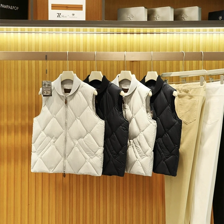 

90 Du down Knitted Vest Men's Faion Urban Sle Autumn Winter Patchwork Fce Vest Stand Fit Zipper Closure