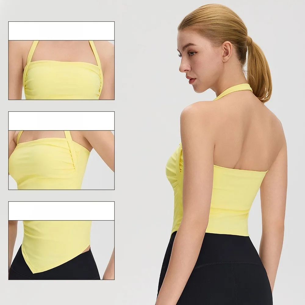 Women Halter Yoga Tank Tops With Padded Sexy Backless Irregular Design Fitness Workout Tops For Pilates