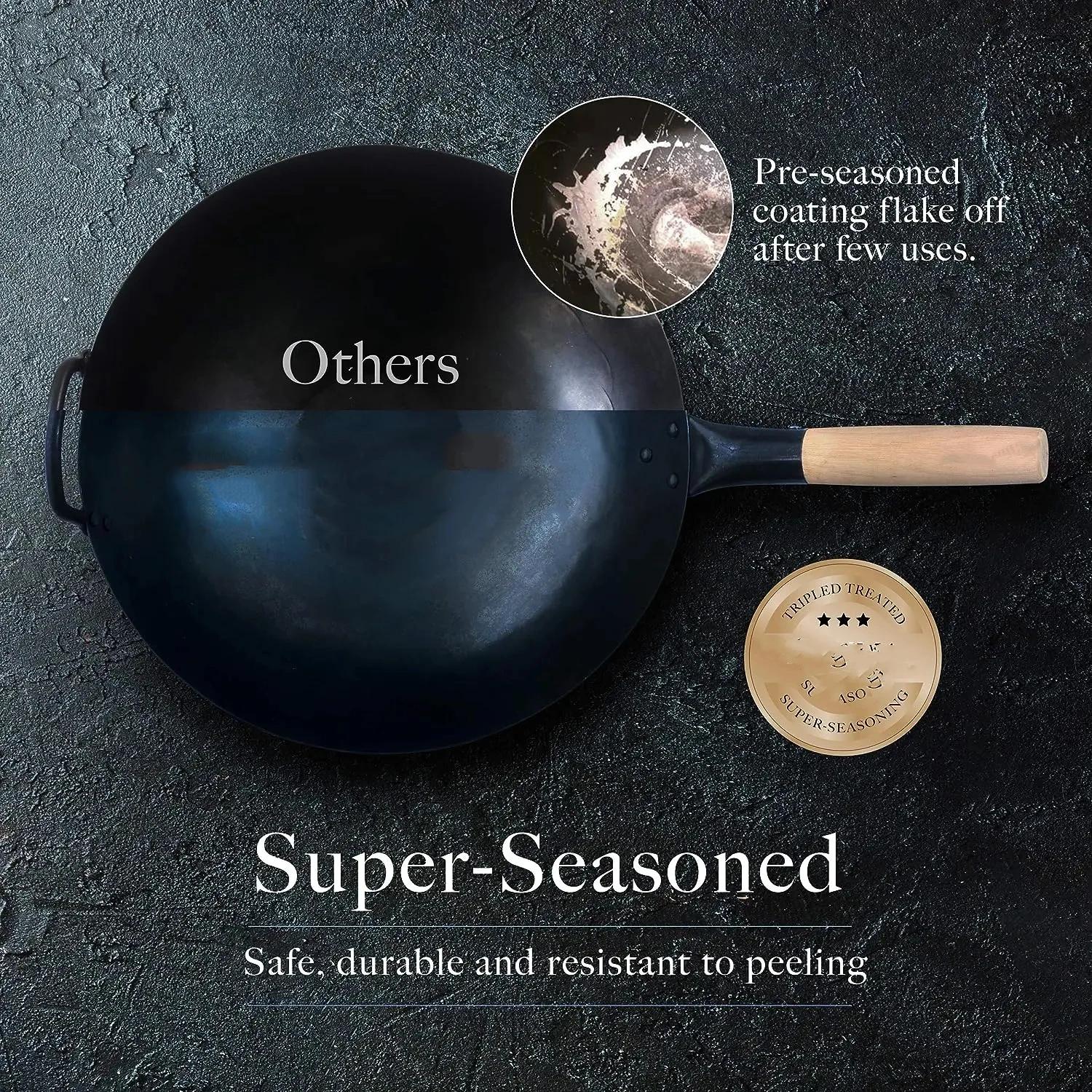 Chinese Pow Wok, Seasoned Special for Circular Bottom, Gas Stove Wok, Traditional Hand Hammered, Stir Fry Pa, 10.2 Inch