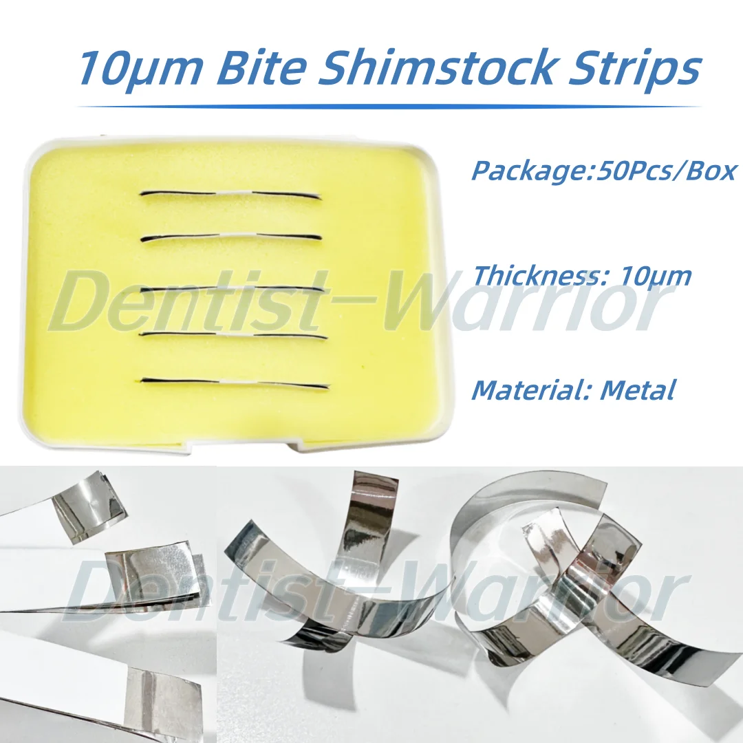 

50pcs Dental 10μm Metallic Articulating Film Strips Metal Shimstock Bite Films Diastema Strips