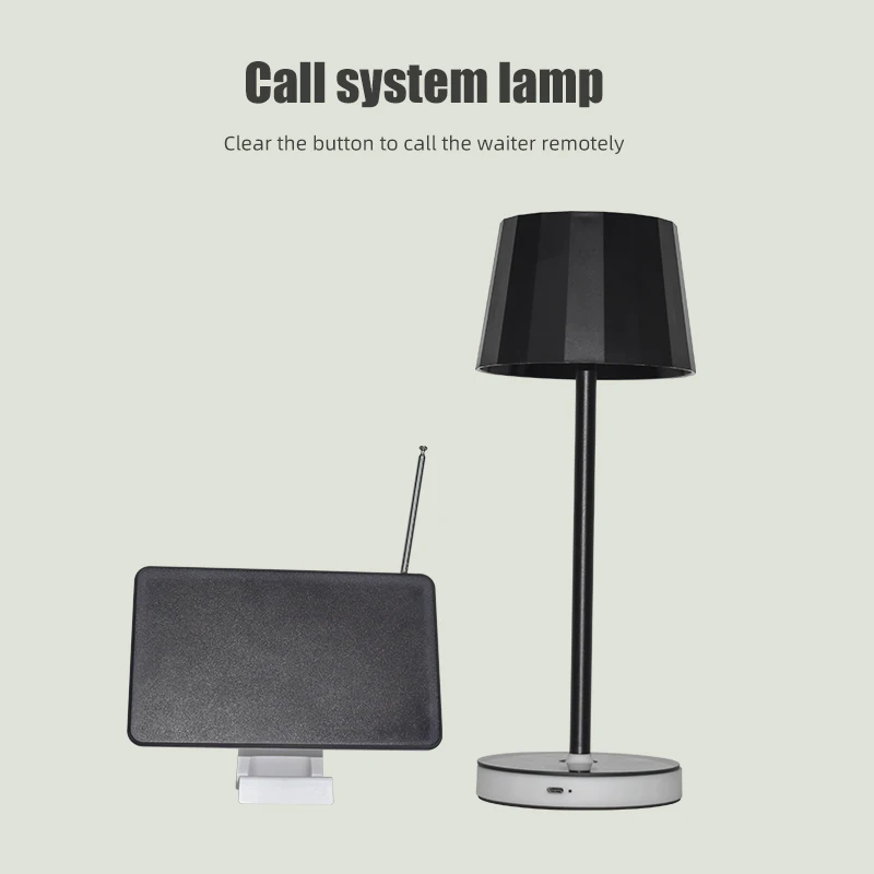 Table Lamp 1200mAh Battery 3W LED Black Type-C Stepless Dimming Touch Switch Metal Call System Lamp for Call The Waiter Remotely