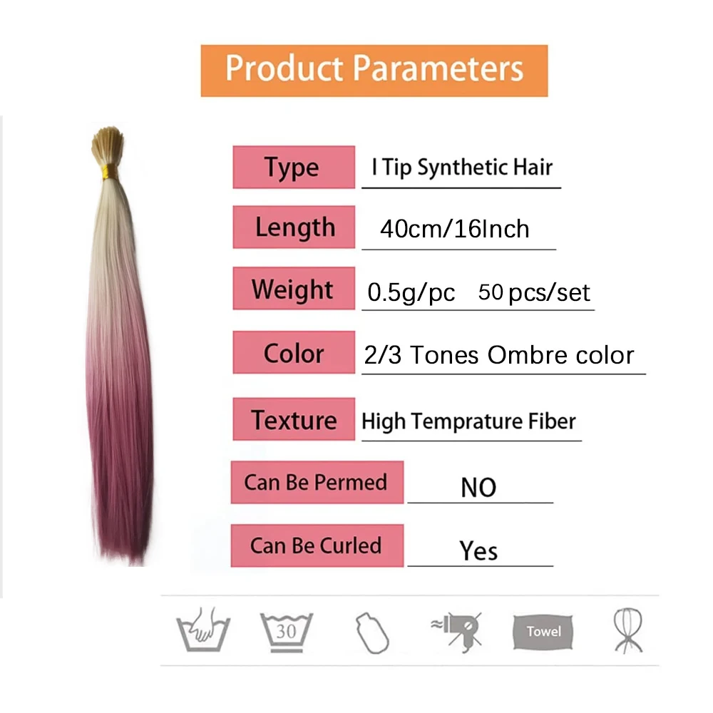 I-Tip ヘアピース 50 ストランド/パック 合成ハイライト フェザー ヘアアクセサリー オンブレカラー ブロンドからダークピンク