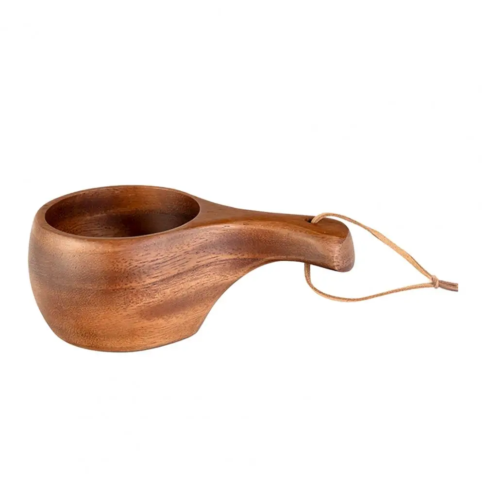 

Wooden Coffee Cup with Handle Double-hole Lanyard Mug Natural Texture Camping Travel Tumbler for Home And Outdoor Use