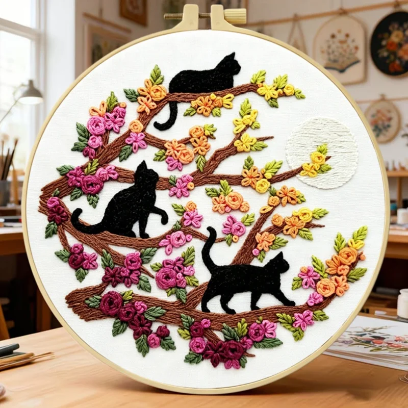 DIY Hand Embroidery Kit for Beginners With Pattern Fabric Thread Hoop Handmade Art Craft Home Decor Gift