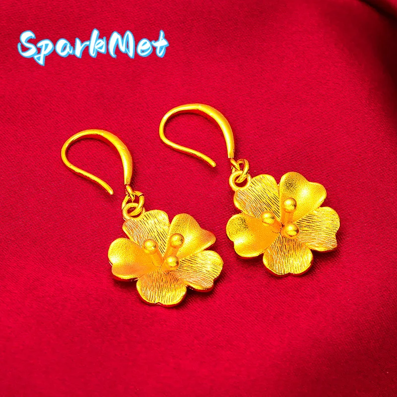 

Sparkmet Women's 24K Gold (AU999) Matte Flower Earrings | Solid gold 3D peony, sandblasted finish with chiseled vine patterns