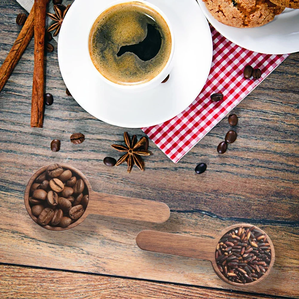 1PC Solid Black Walnut Wood Short-Handled Coffee Scoop Coffee Powder Measuring Spoon Baking Spice Scoop Household Use