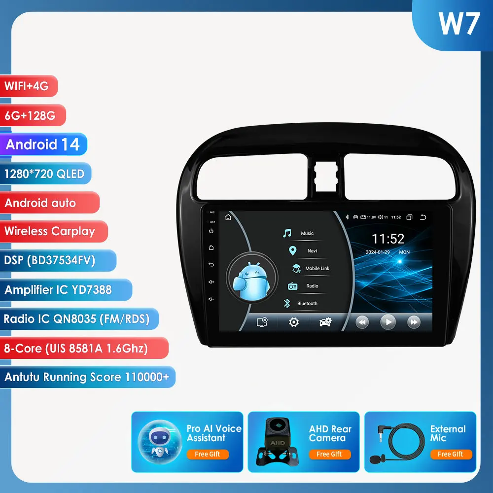Hizpo Autoradio Carplay 4G AI Systemen Android Autoradio voor Mitsubishi Mirage/Space Star 2012-2023 multimedia Video Player GPS