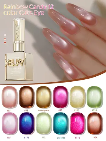 XEJAYI 1pc 15ml arc-en-ciel bonbons oeil de chat Gel vernis à ongles, UV LED trempage Gel à ongles, semi-permanent, bricolage qualité Salon