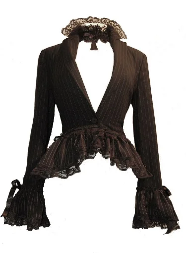 Vrouwen Vintage Middeleeuwse Steampunk Jas Lange Mouwen Kant Stiksels Jas Halloween Gothic Tailcoat Smoking Uitloper