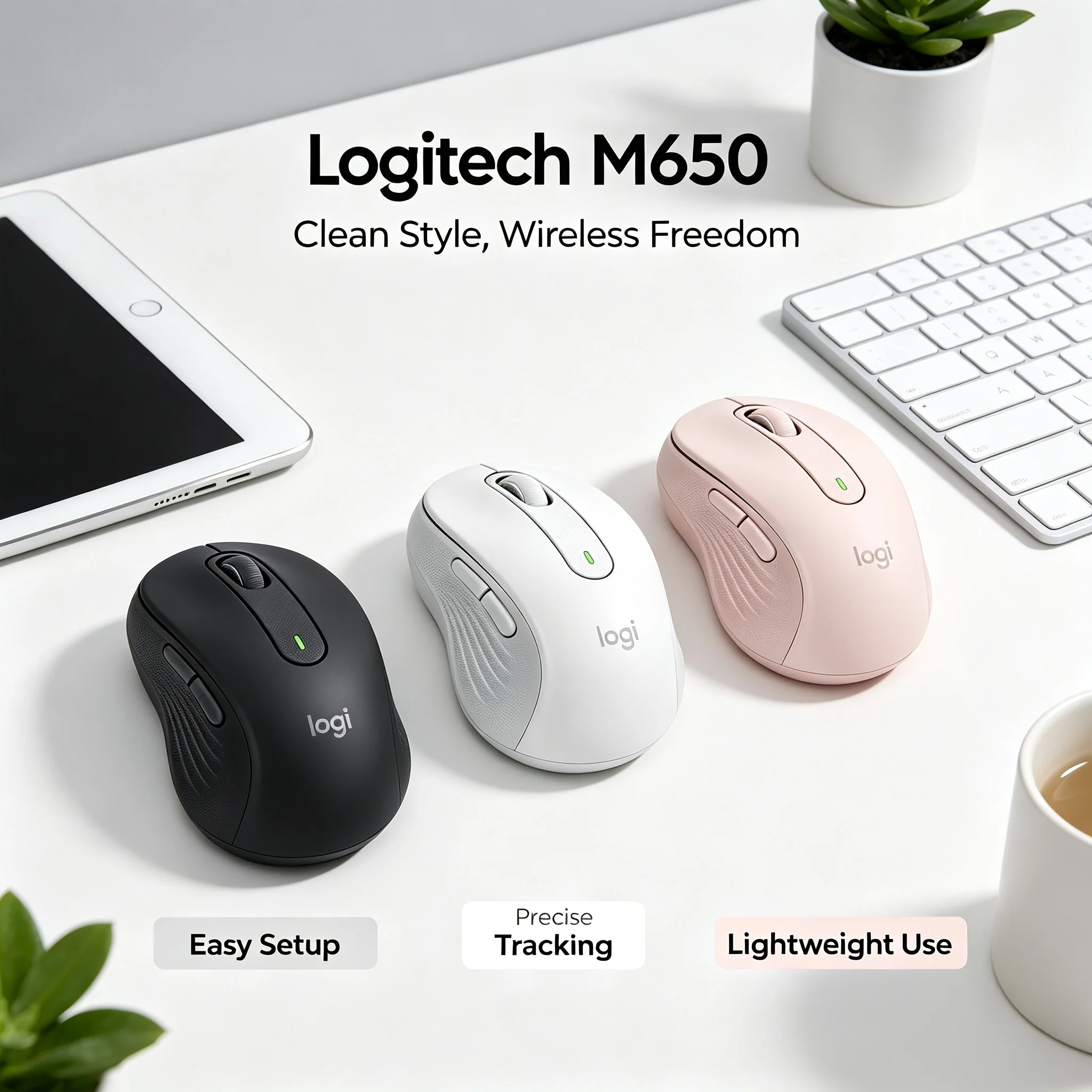 Logitech M650 Bluetooth Wireless Ergonomic Mice Silent Click Long Battery Multi-system Laptop Desktop PC