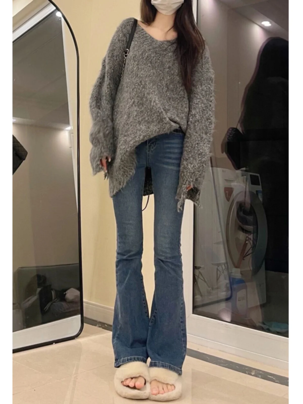 

Облегающие джинсы с высокой талией, женские расклешенные брюки, эластичные хлопковые эластичные брюки, длинные осенние синие брюки