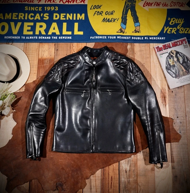 

LKH938 Asian Size Super Top Quality Heavy Genuine Japan Teacore Horse Leather Slim Classic Horsehide Stylish Rider Jacket