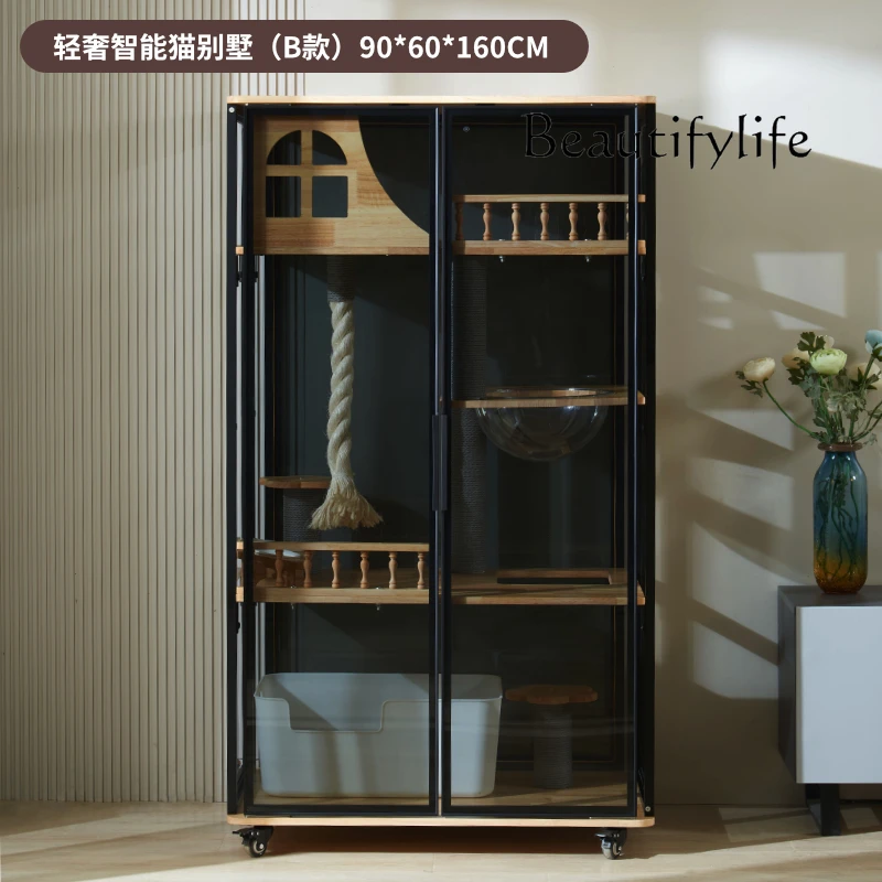 Stainless steel cat cage villa oversized space household cat cabinet panoramic luxury glass room