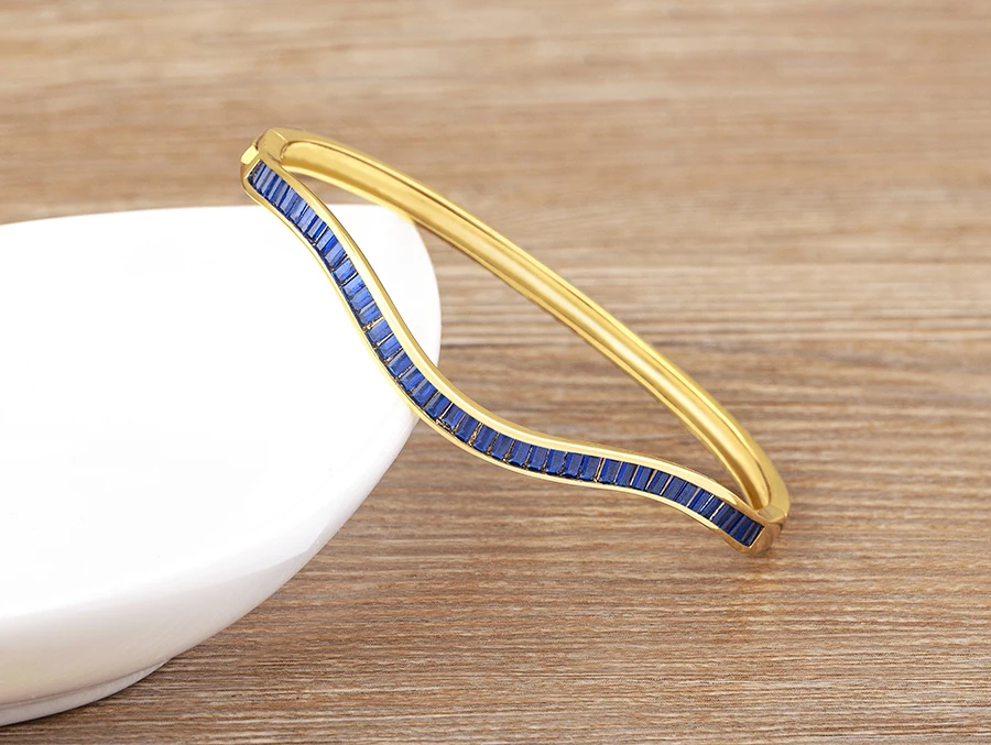 Nidin Licht Luxus Offene Armreif für Frauen Matt Frauen Armband Doppel Linie Ring Liebe Verwoben Wasser Welligkeit Armband Schmuck – Detail 10